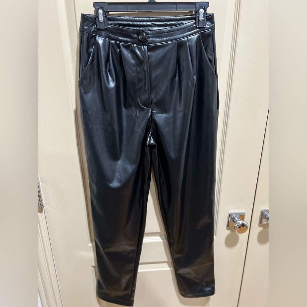 Princess Polly Faux Black Leather Trousers SZ 6